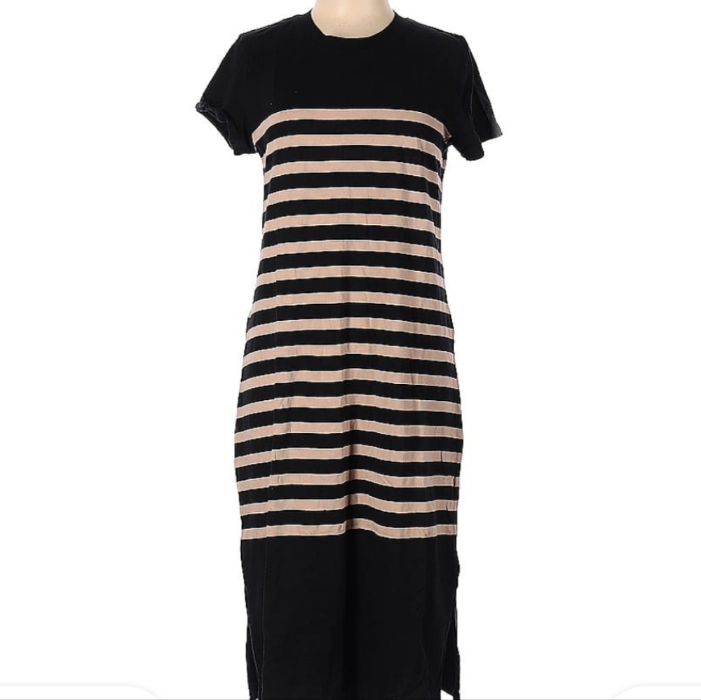 J. Crew Black and Tan Sheath Midi Dress